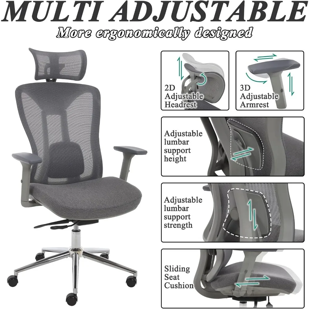 كرسي مكتب مريح من LuxErgo، كرسي مكتب شبكي، كرسي مهام تنفيذي مع دعم قطني، أسطوانة غاز معتمدة من SGS، 300 #3