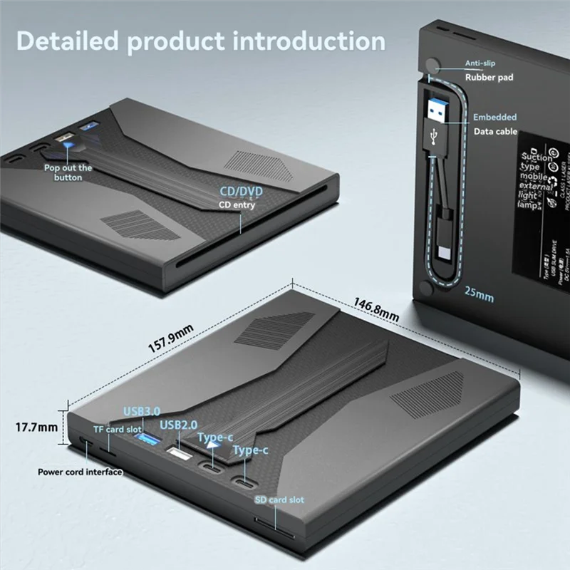 

A39Q-USB 3.0 Type C 7 In 1 Multifunction External Optical Drive With DVD Player And Burner For Windows PC Laptop
