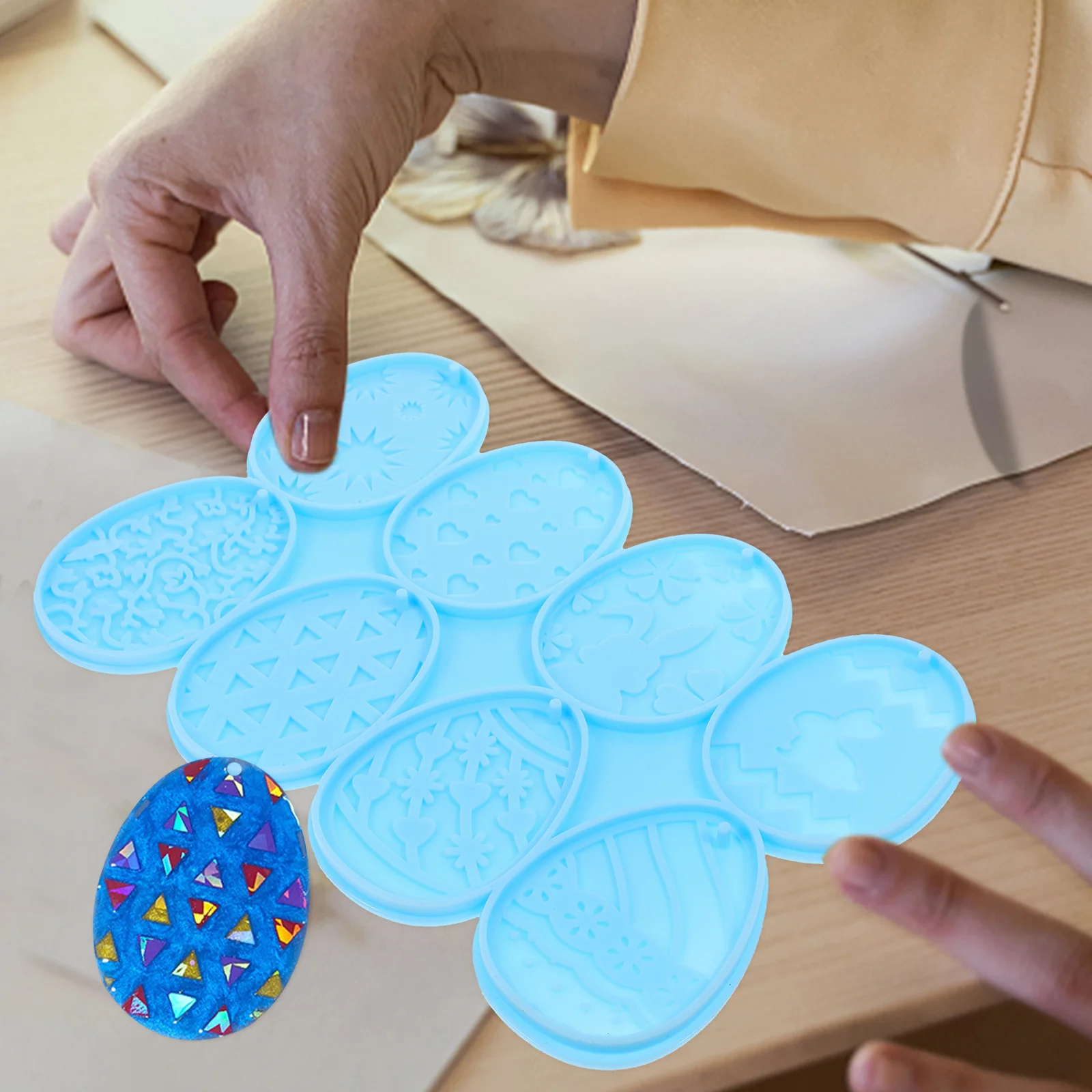 قالب بيضة عيد الفصح المجسم مفتاح معلق ديكور فريد من نوعه قلادة ساحرة DIY قوالب حلقة حرفية سيليكون أزرق قابل لإعادة الاستخدام #6