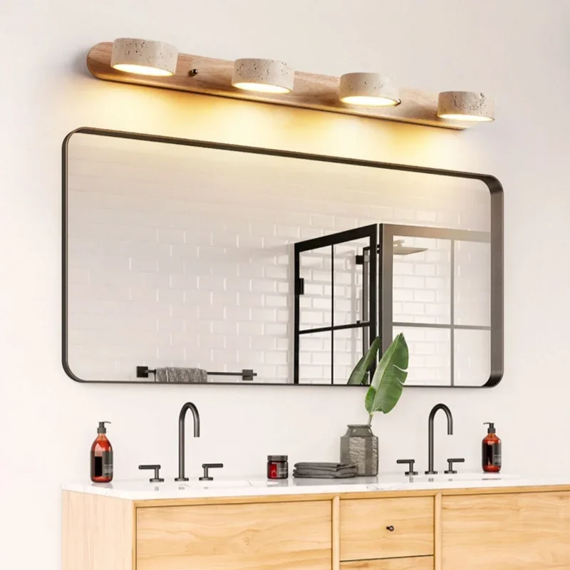 2026 Travertine Wall Light Wabi Sabi Creative LED Rotatable Light Bedroom Bathroom Washtable Dressing Table Stone Mirror Front L