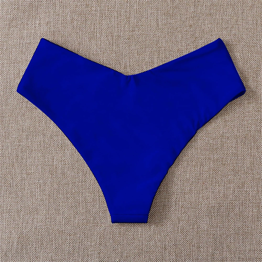 Sexy Solid Color V Cheeky Bikini Bottoms Women Triangle Thong High Waist Beach Swimwear Shorts Bathing Suit Brazilian Biquinis