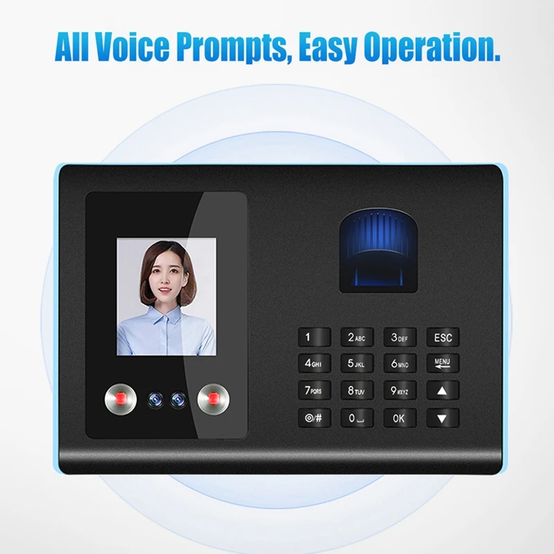 Fingerprint Password Checking-In Recorder, Smart Attchime Machine, Reconhecimento Facial, Voice Prompt, Durable, fácil de usar, UK Plug