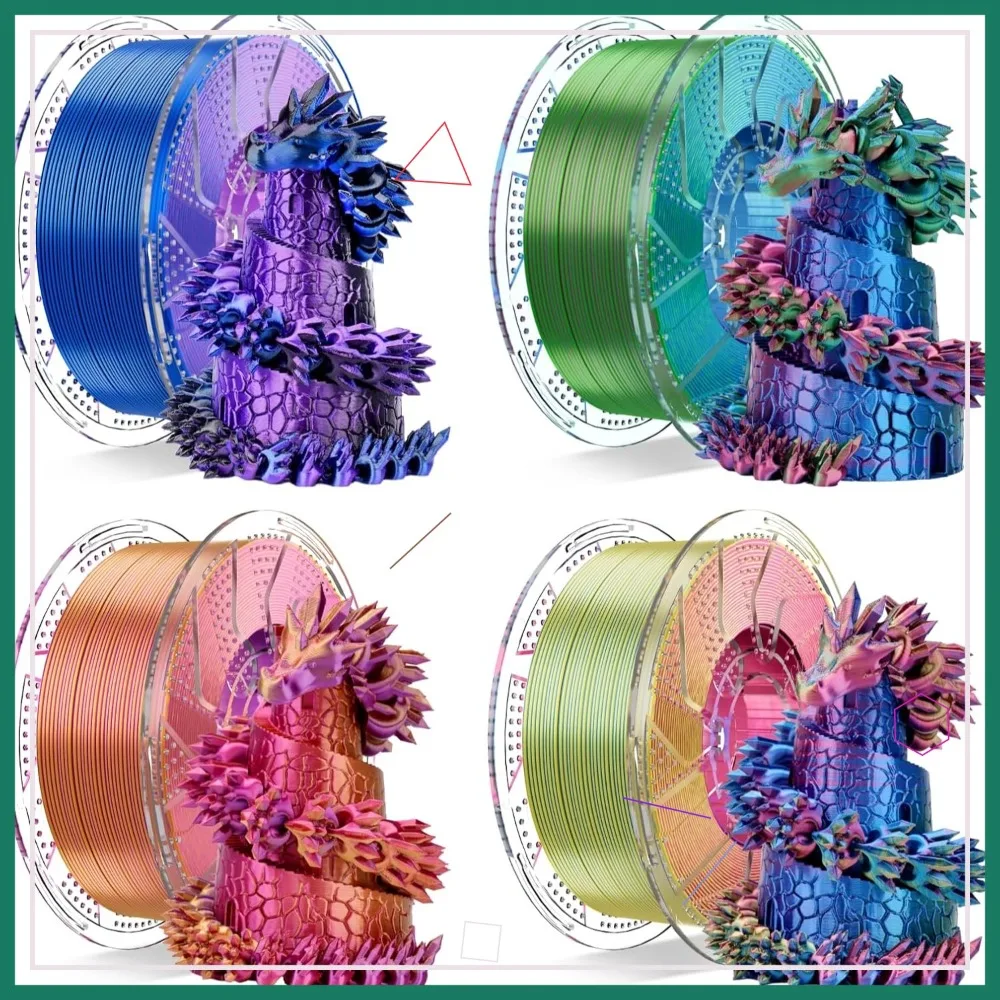 

Silk Tricolor PLA 3D Printer Filament 1.75mm, Reusable Spool, 4 Pack 4KG, Red Yellow Blue