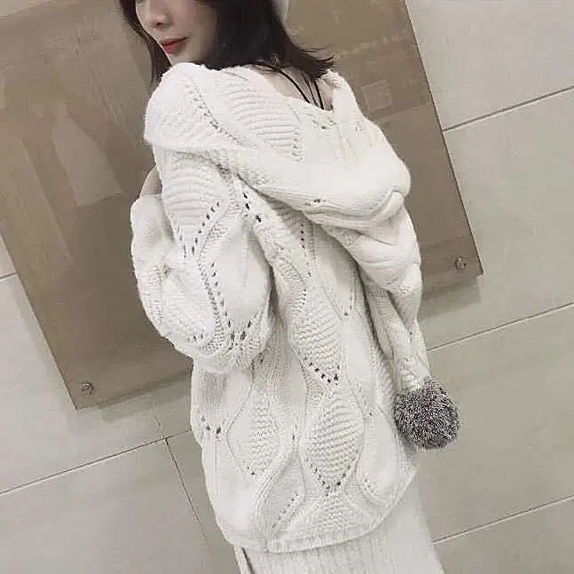 Autumn Winter Women Loose Knitted Cardigan Thin Hair Jacket Fashion Korean Sweater Female 2024 Ball Hat Wild Knit Coats Pink