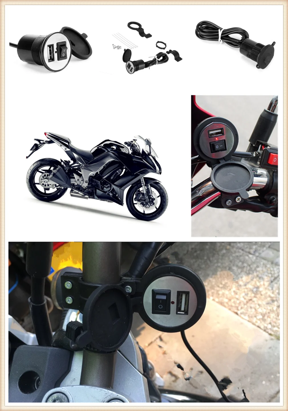 شاحن الهاتف المحمول USB المعدل للدراجات النارية مع مفتاح مقاوم للماء لـ Kawasaki ZZR600 Z900 Z650 VERSYS 1000 VULCAN S 650cc