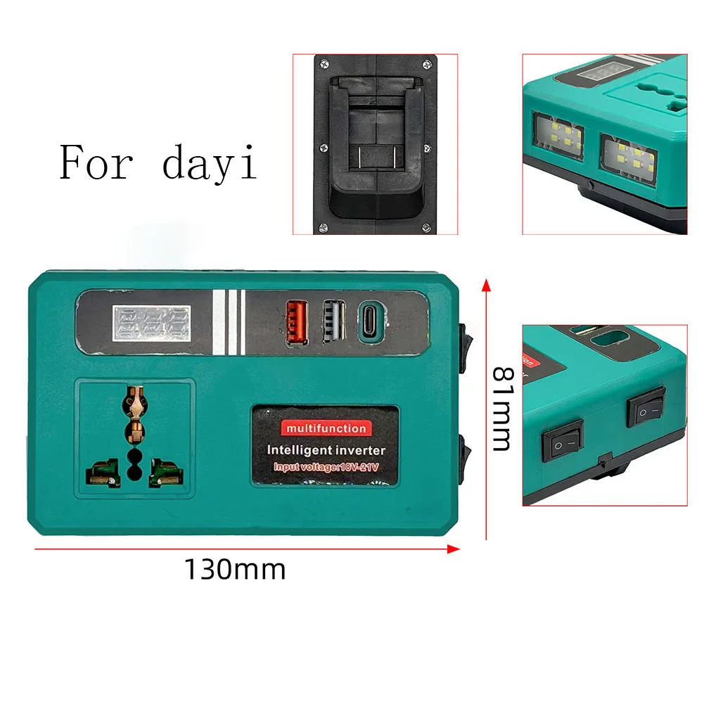 18 فولت-21 فولت بطارية ليثيوم العاكس تيار مستمر إلى 220 فولت التيار المتناوب 150 واط موائم مصدر تيار مع شحن سريع LED مصباح لبطارية Dayi