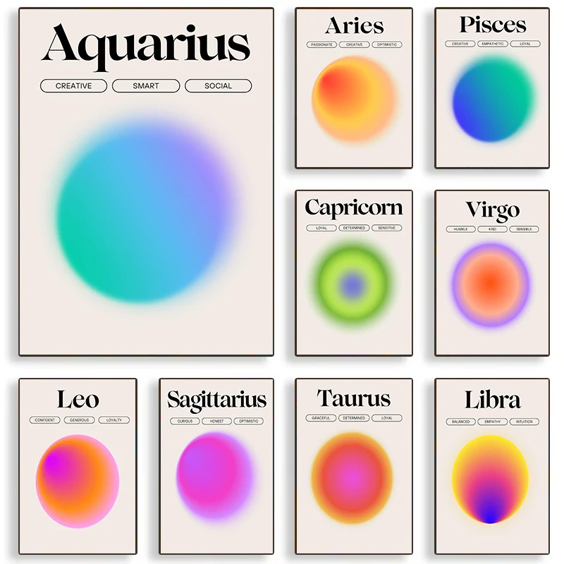 Pisces Constellation Aura Updated Wall Art Astrology Poster Horoscope Print Vintage Canvas Painting Living Room Home 