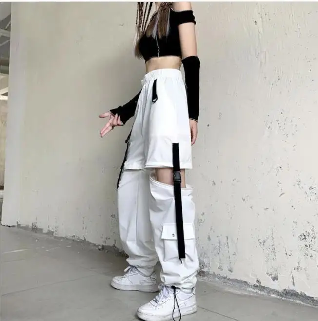 Pantaloni Cargo Coreani a Vita Alta Staccabili da Donna, Pantaloni Casual alla Moda in Tessuto Misto Poliestere per il Pendolarismo