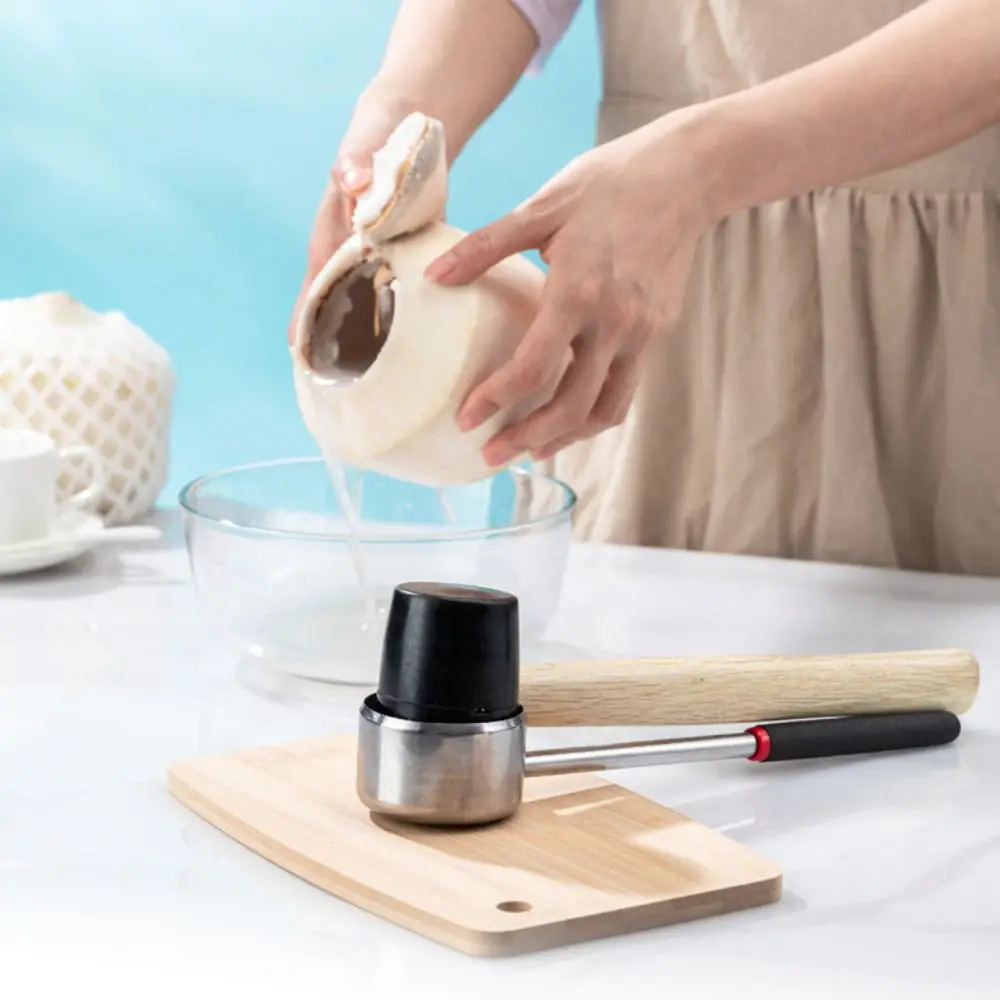 

Stainless Steel Coconut Opener Kit with Corkscrew Wood/Rubber Handle Coconut Shell Hammer Solid Professional Coconut Puncher