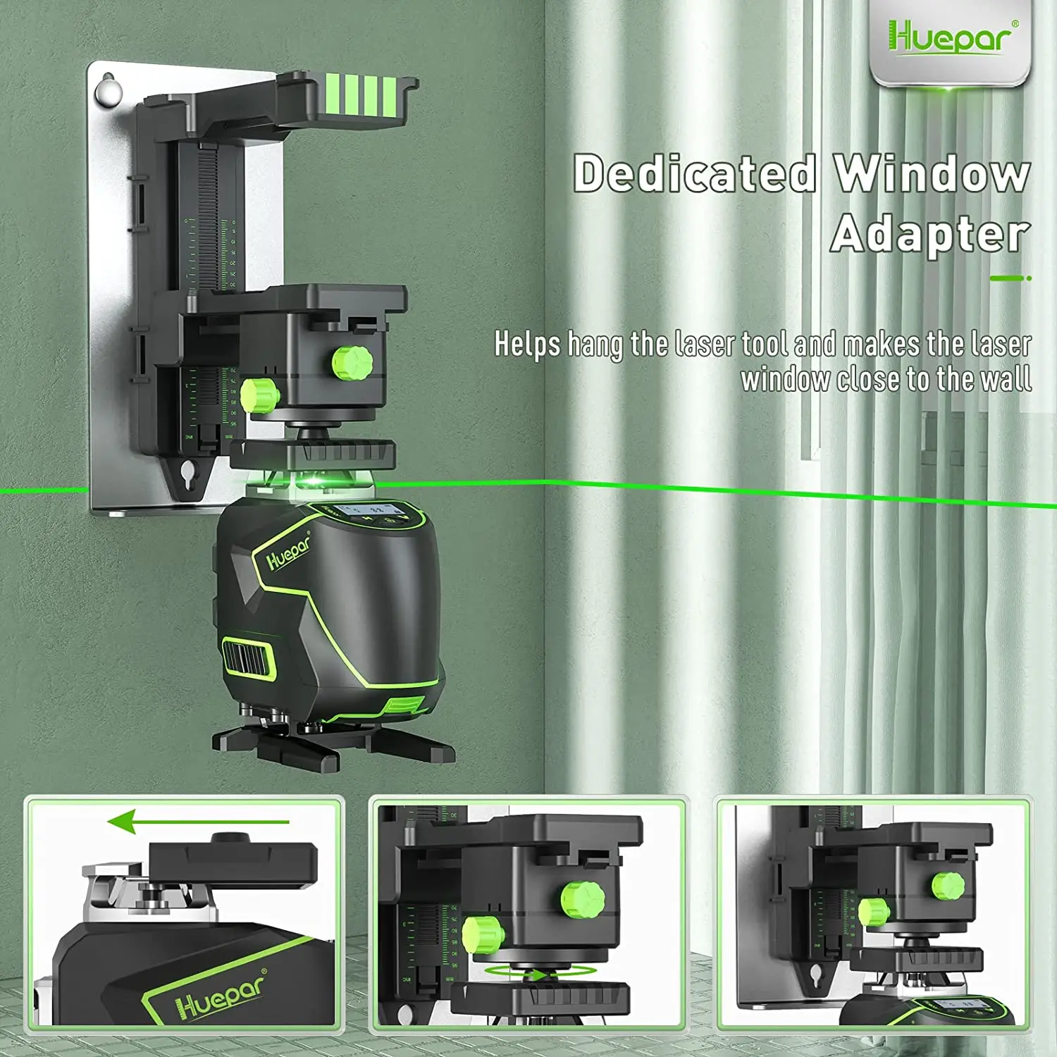 Huepar PV11 + staffa magnetica per tornitura Fine Base girevole per livello Laser serie S/P e supporto a parete con Clip regolabile