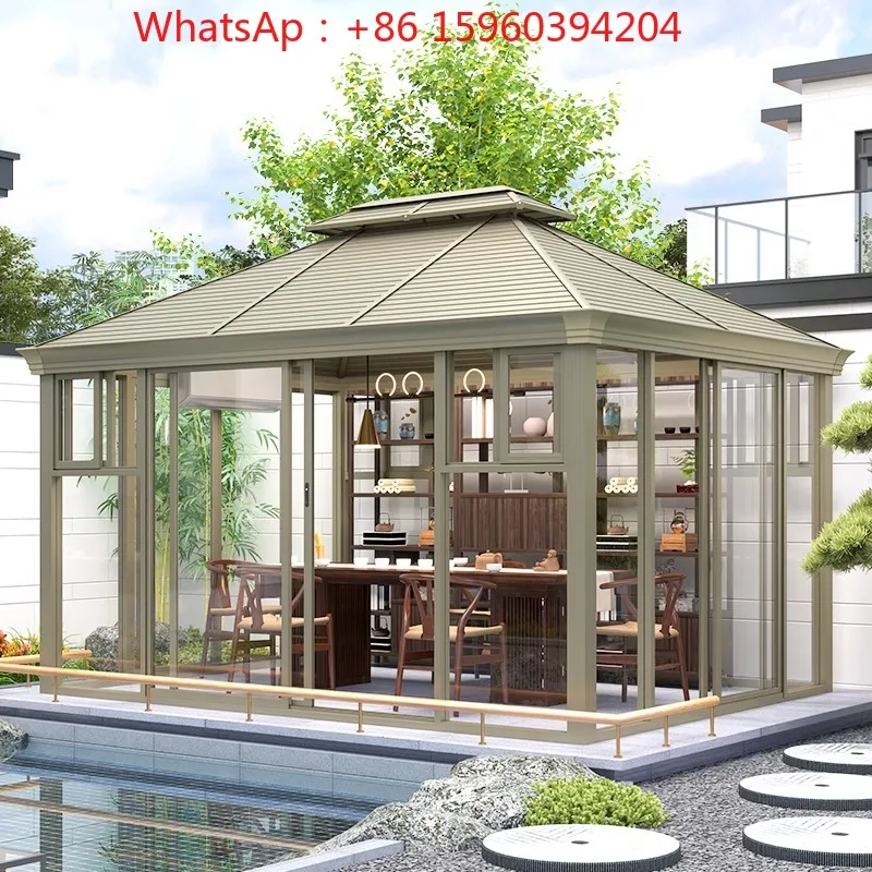 Outdoor Garden Gazebo Outdoor Courtyard Aluminum Alloy Shade Villa Top Floor Platform Activity Simple Sunshine House