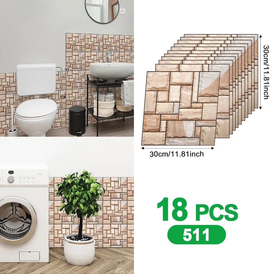 18 Peças de Papel de Parede Autoadesivo, Painéis Decorativos para Paredes 11.81X11.81 Polegadas, Papel de Parede Peel and Stick, Painéis de Parede Autoadesivos para Decoração de Quarto, Painéis de Parede 3D, Adesivos de Parede, Papel de Parede