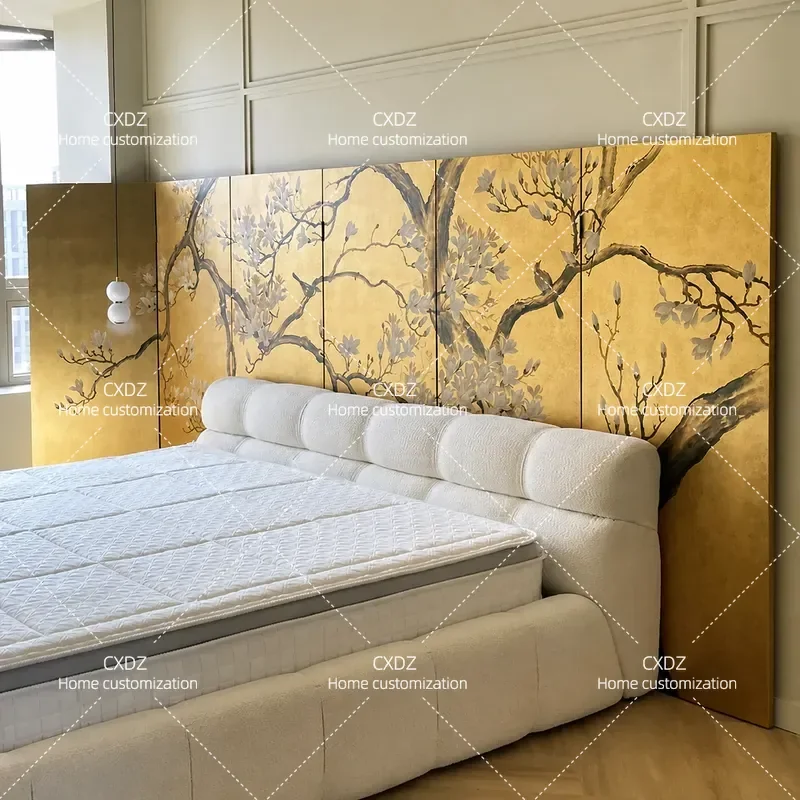 Modern Chinese Retro Folding Screen Room Divider Gold Foil Painted Partition for Bedroom Living Room Entrance Mobile Blocking