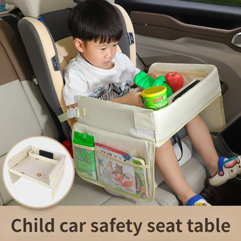 Car Seat Tray for Kids Foldable Multiple Pockets Waterproof Car Table Portable Kids Travel Tray Storage Fit for Eating Learning