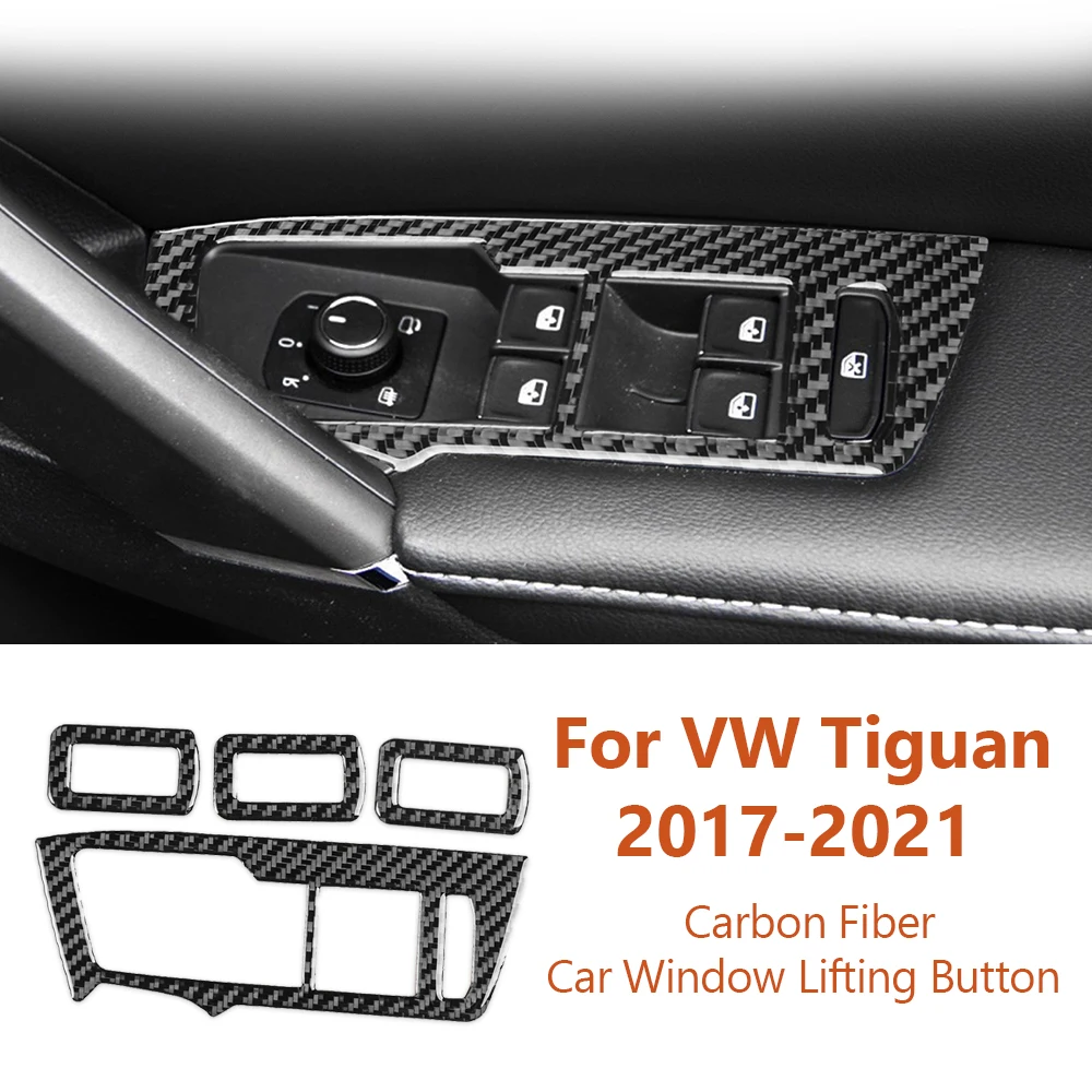 

For Volkswagen VW Tiguan 2017-2021 Styling Carbon Fiber Car Window Lift Button Panel Decorative Sticker Auto Interior Accesorios