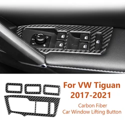 For Volkswagen VW Tiguan 2017-2021 Styling Carbon Fiber Car Window Lift Button Panel Decorative Sticker Auto Interior Accesorios