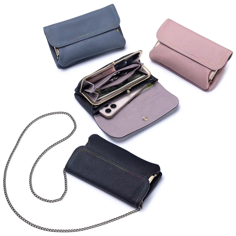 Genuine Leather Crossbody Bag for Women, Chain Strap Envelope Clutch Wallet, Large Capacity Cell Phone Purse with Shoulder Strap