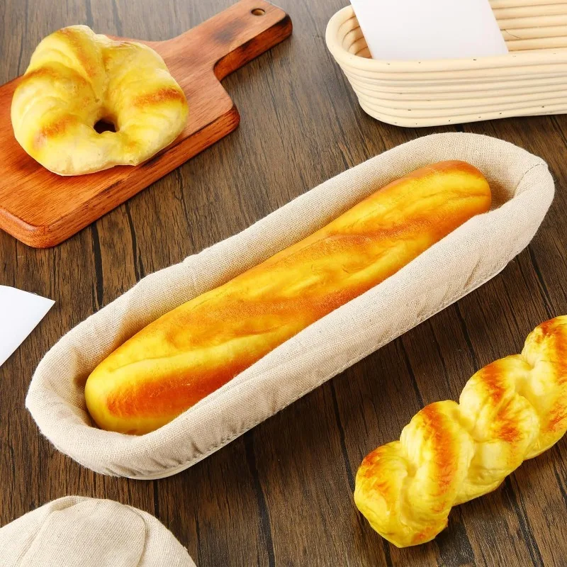 Baguette Bread Proofing Basket with Cloth Liner Rattan Sourdough Basket for Bread Making Baking Fermentation Baking Tools