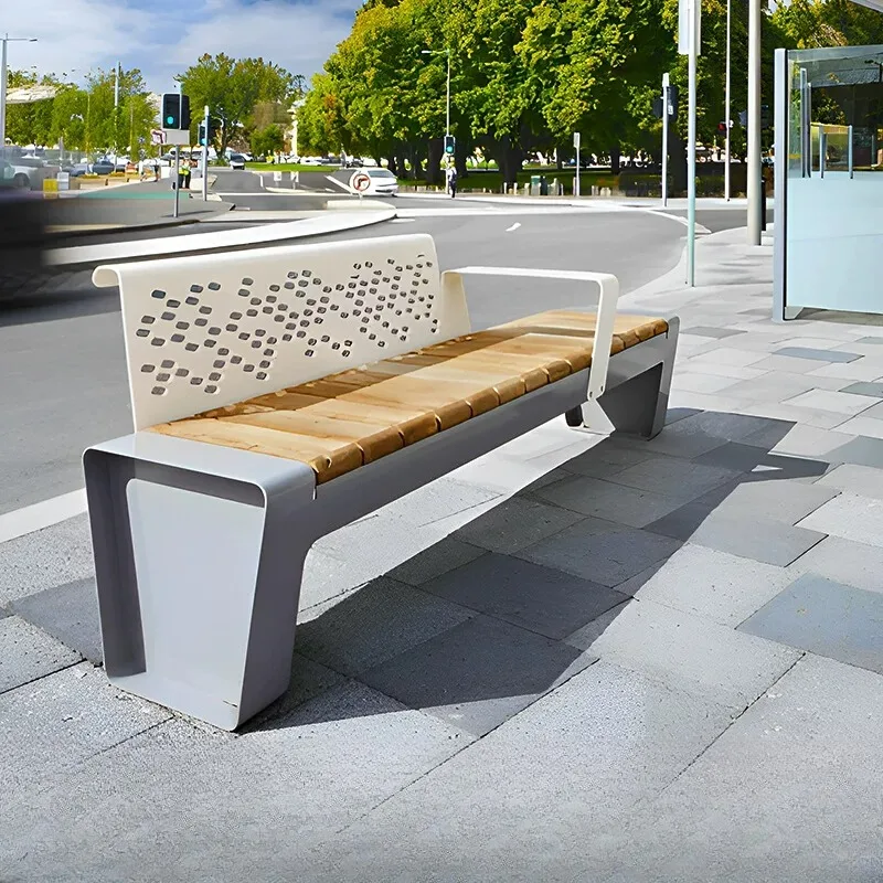 

Modern Design Garden Bench Outdoor Anticorrosive Wood Stainless Steel Long Bench Courtyard Leisure Seat Park Furniture FYSS