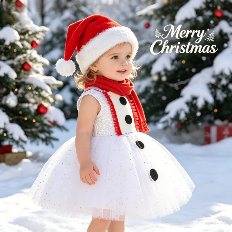 

White tulle tutu dress for girls for Christmas, costumes for New Year parties and stage performances, kids' stage dresses