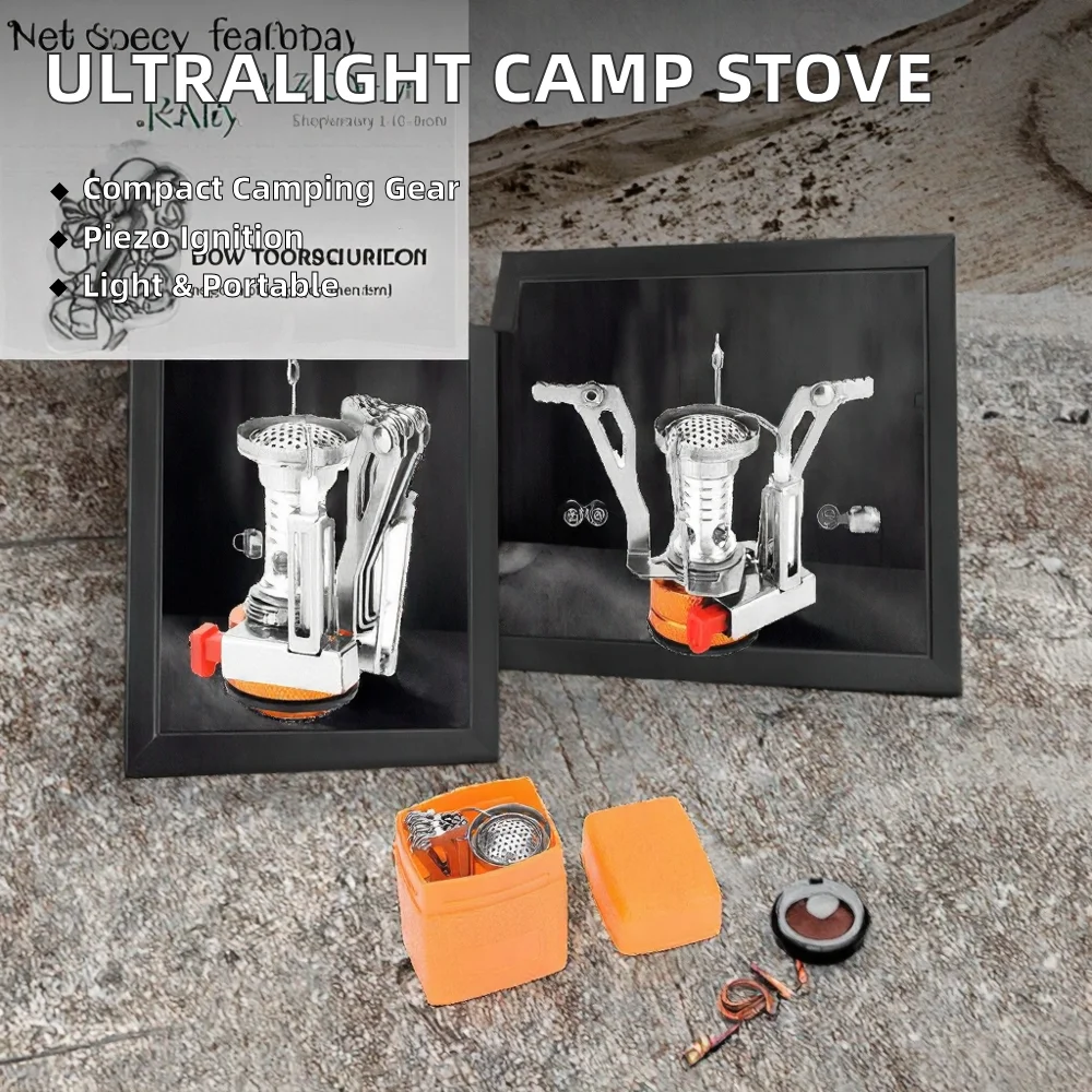 Outdoor Camping Ultralight Portable Kitchen All-in-one Backpacking 4 Claw Picnic Steel Gas Stoves Piezo Ignition Stove Tools