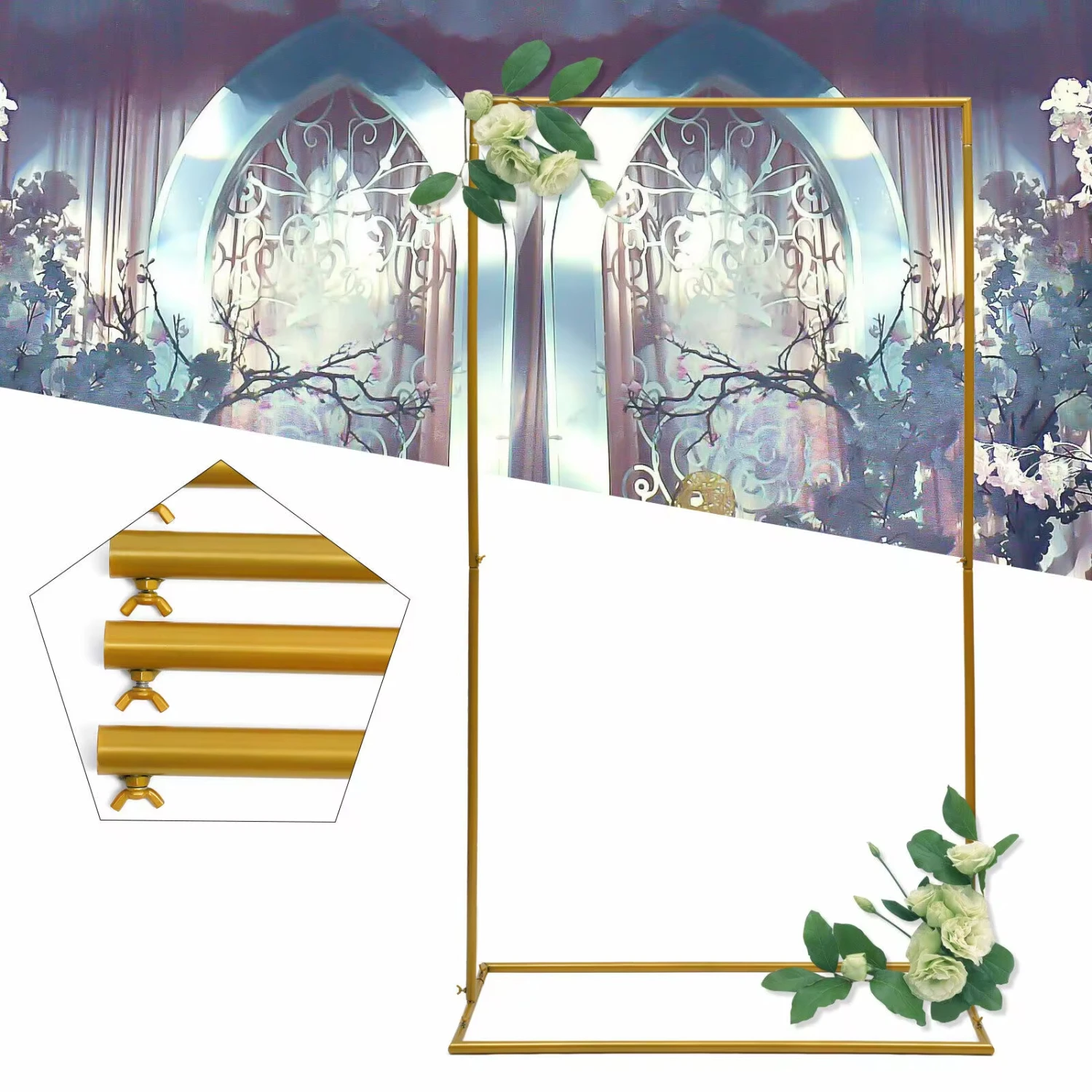 

New Rectangle Gold Arch Stand Metal Wedding Backdrop Rack Party Decor 110x200x44 cm