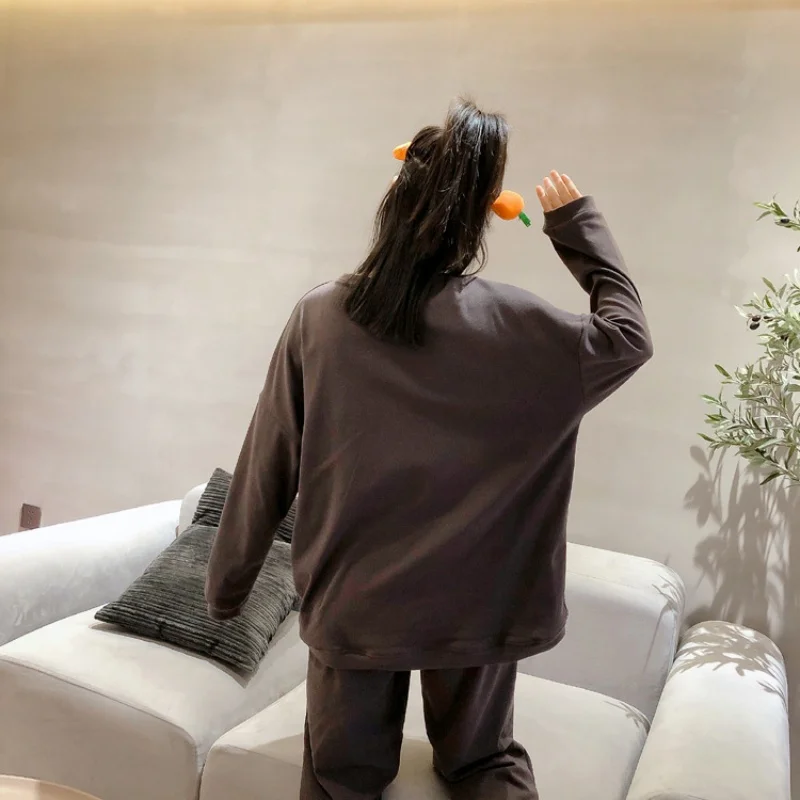Pyjama ample pour femmes, ensemble de vêtements de maison avec petite tête d'ours, vêtements de maison, manches longues, pantalon Long, nouvelle collection printemps et automne
