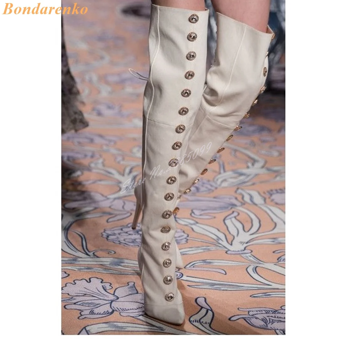 Buckles Decor Long Boots Pointy Toe Stiletto Heels Solid Over The Knee Back Zipper Boots Women Causal Shoes New Style Designer