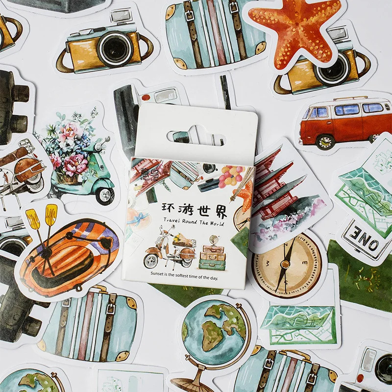 45Pcs/Box Go Outing Around The Earth Sticker World Trip Outdoor Adventure Stickers for Skateboard Motorcycle Travel Luggage Toy