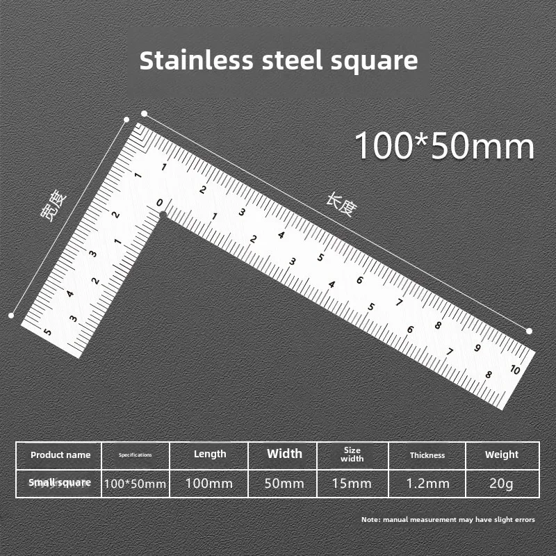 Stainless Steel Square Ruler Right Angle 90 Degree Woodworking Gauging Tool Steel Turning Measuring Ruler for Crafting