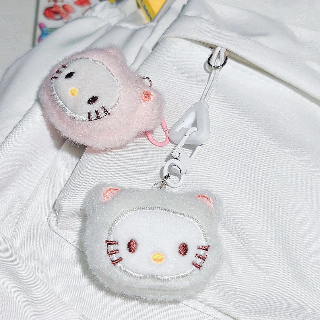 Sanrio Kawaii Hello Kitty Embroidered Plush Doll Keychain Sweet Girl Cute KTM Backpack Pendant Keyring Decoration Holiday Gifts