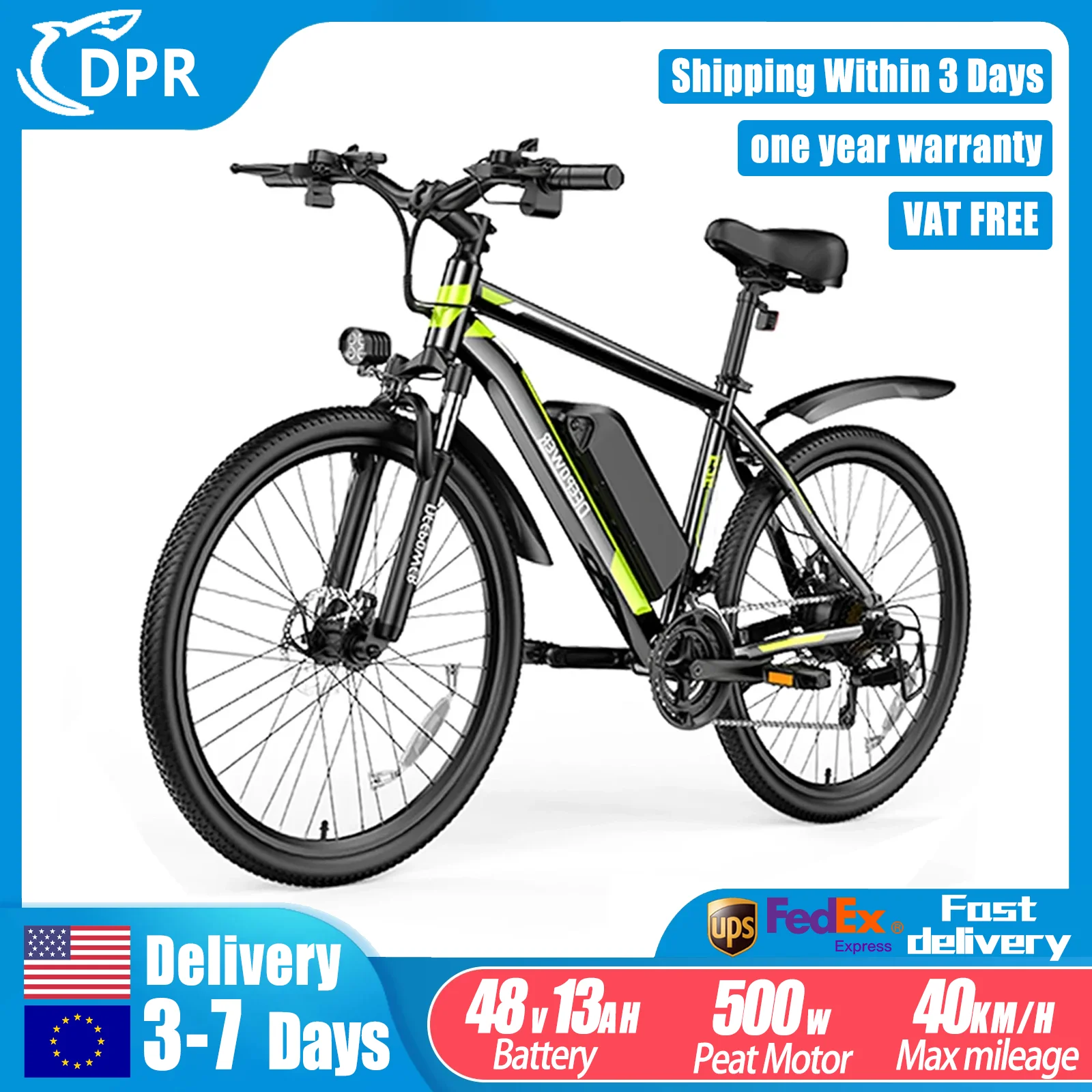 DEEPOWER 500W Adults Ebike Electric Bike Bicycle 48V 12.8AH 26 Inch Fat Tire Electric E Bikes Mountain Ebikes Free Shipping