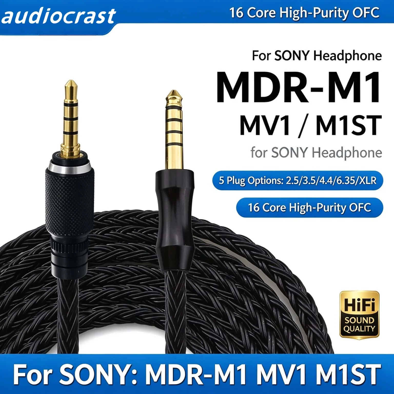 Headphone Cable for Sony MDR-M1 MDR-MV1 MDR-M1ST 16 Core Silver Plated OCC Balanced Replacement Cable 4.4mm 4-Pin XLR 3.5