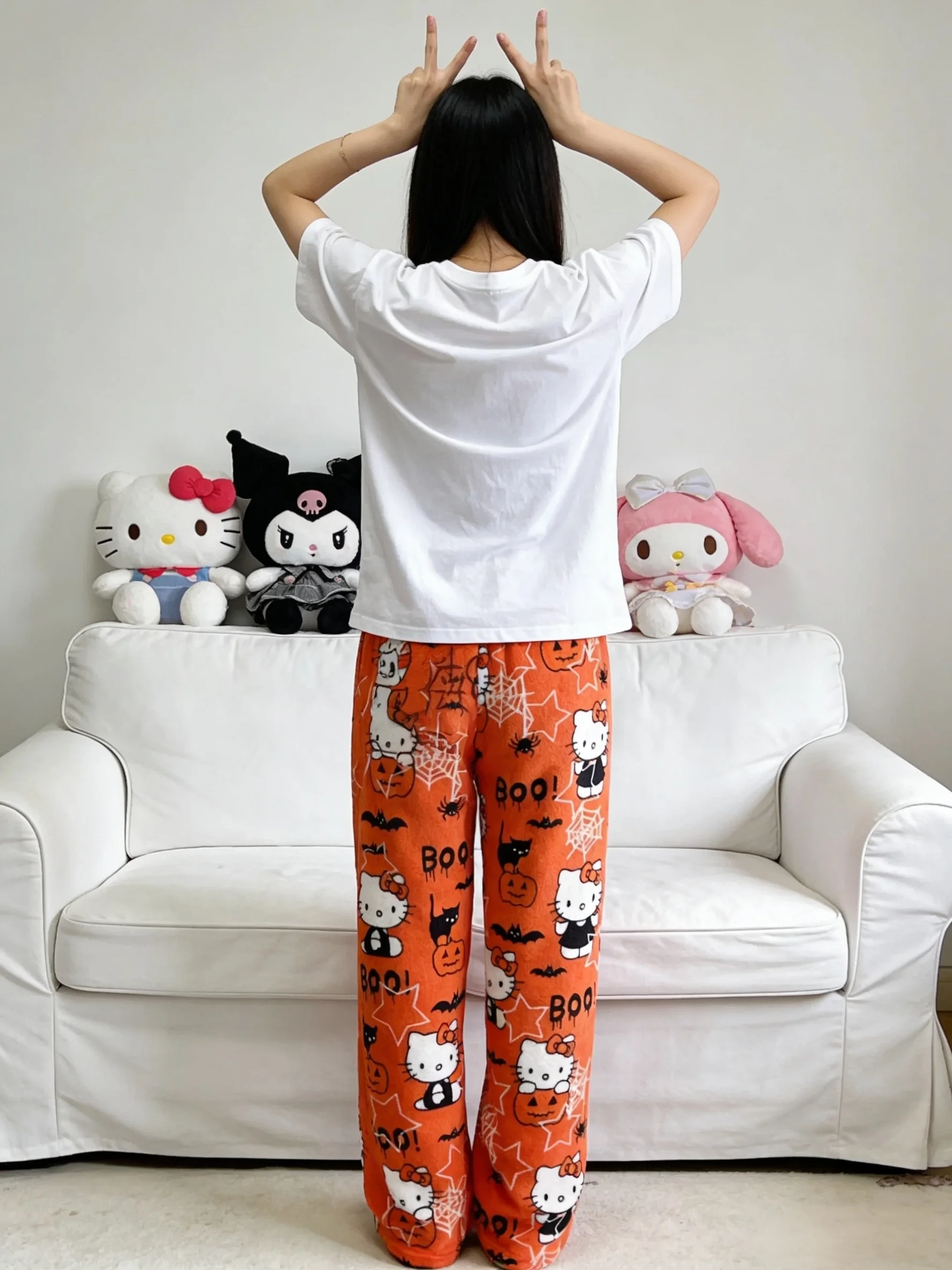 Hello Kitty Flannel Sleep Pants, Orange Warm Long Pants, Stylish Strolling Pants for Parties! Ideal Holiday Gift! view 5