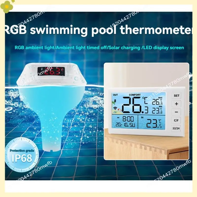 

LDHL LED Digital Water Thermometer With RGB Lighting, Solar Wireless Floating Pool Thermometer