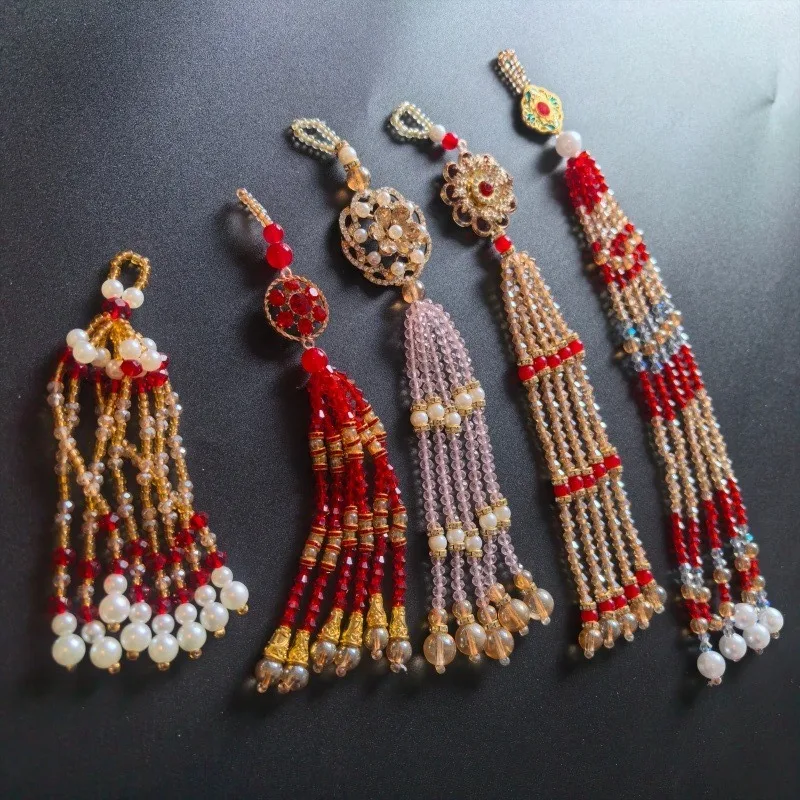 Kristallperlen-Quasten-Ohrringe. Hängende Perlenohrringe, Kopfschmuck, Strass-Schmuck, Spitzen-DIY-Bastelbedarf. Handytaschenanhänger.