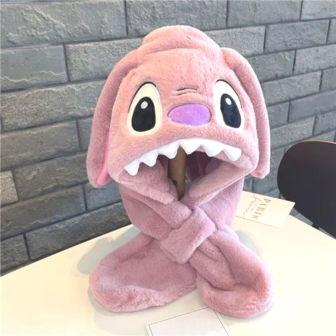 Disney Stitch Winter Child Hat Glove Set Kawaii Girl Plush Scarf Thicken Warm Baby Anime Cartoon Clothes Accessories Student