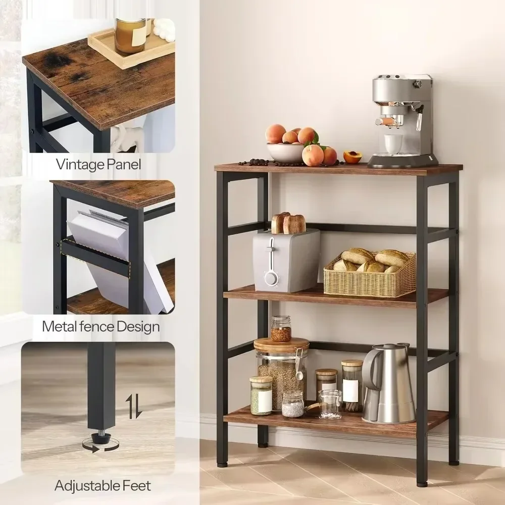 3-tier bookshelves, industrial bookshelves, record storage shelves with side fences, wooden storage shelves with metal frames