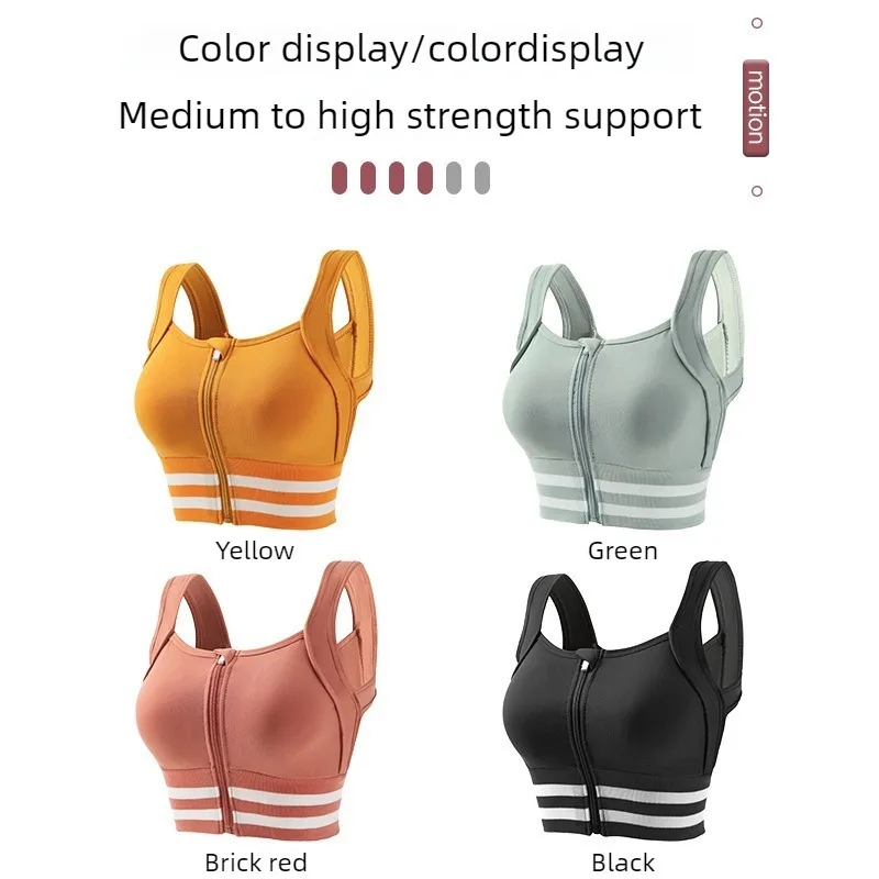 High Support Zip-Front Sports Bra for Women Shockproof Push Up Yoga Tank Top Plus Size Wireless Fitness Bra for Running Workout