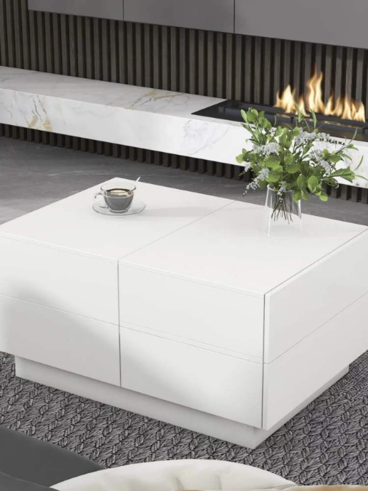 EUROCO 35.4”  Coffee Table for Living room with 4 Drawers,UV High-gloss Center Table with Sliding Top,Rectangle Cocktail Table