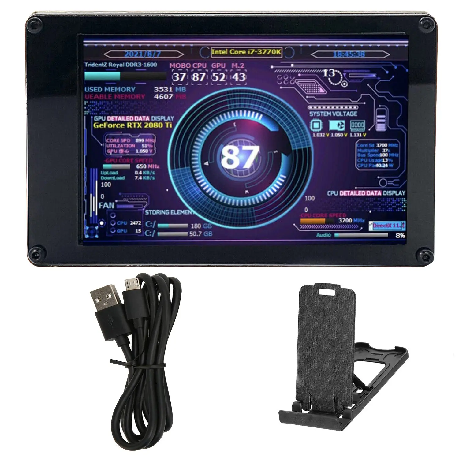 

Дисплей шасси AIDA64, 4,3-дюймовый IPS ЖК-экран, USB-экран для компьютера, с алюминиевым сплавом