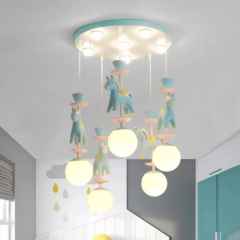 Children's Room LED Ceiling Lights Nordic Bedroom Lamps and Lanterns Modern Cartoon Resin Unicorn Kids Lighting LED Decoration