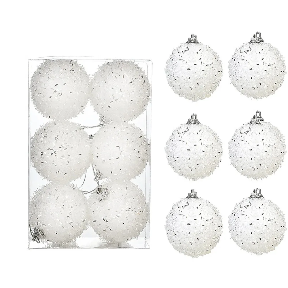 

6pcs White Gold Foam Christmas Balls Pendant Shatterproof Handmade Christmas Hanging Balls Reusable Elegant