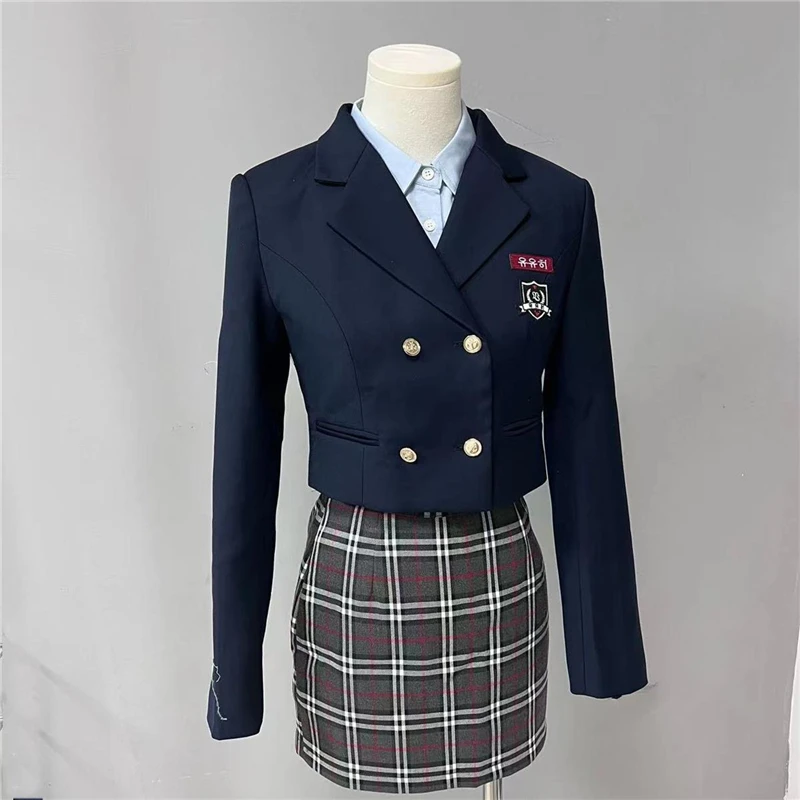 Mulheres Preppy American Hot Girl JK Conjuntos de Uniformes, Ternos Curtos Diários da Marinha, Camisa de Gravata, Vestido Bainha Xadrez, Conjunto Saia Hip, Novo, 4 Pcs