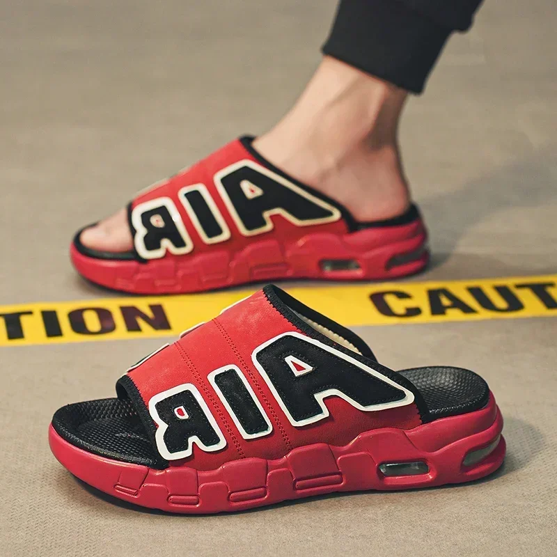 2025 New Trendy Brand Men's Slippers New Summer Style Cross-border Air Cushion Outer Wear One-row Slippers Men's Beach