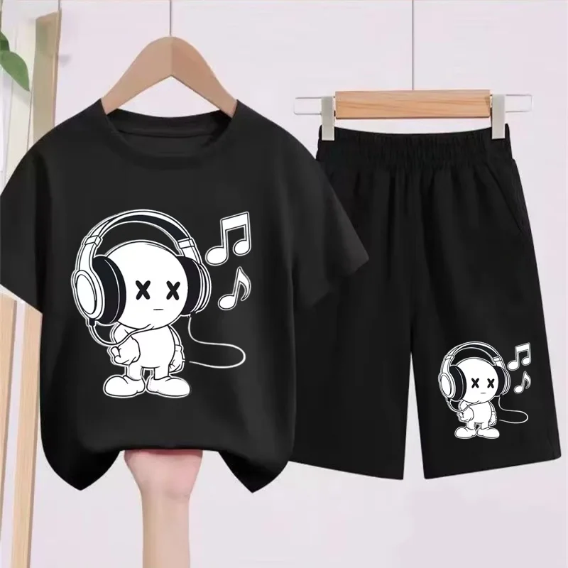 

Summer Casual Loose Kids Music Theme Printed Comfortable 2-12-year-old Boys and Girls Sports Round Neck Short Sleeve T-shirt Set