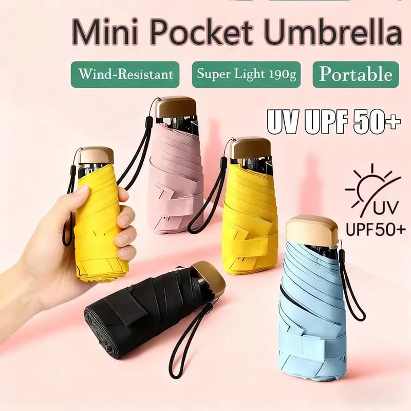 

Mini Capsule Umbrella Folding Small Pocket Rain Umbrella Vinyl UV Ultraviolet Protection Ultra Light Dual Use Umbrella