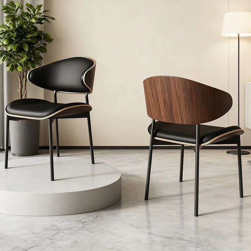 

Luxury Leather Cafe Table Chair with Curved Back Modern Dining Chairs for Living Room Restaurant Kitchen Chair with Steel Frame