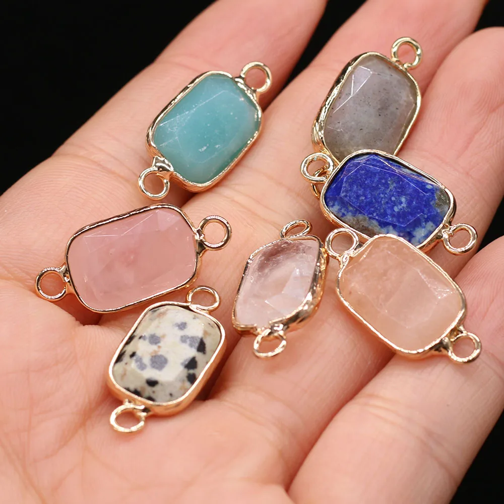 Lapis Lazuli Rose Quartz Amazonite Rectangular Connector Natural Stone Jewelry MakingDIY Necklace Hanging Accessories Gift Party