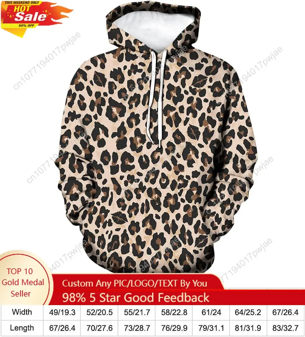 

Leopard Print Hoodie for Men Cheetah Printed Hooded Streetwear Hip Hop Pullover Y2K Sweatshirt